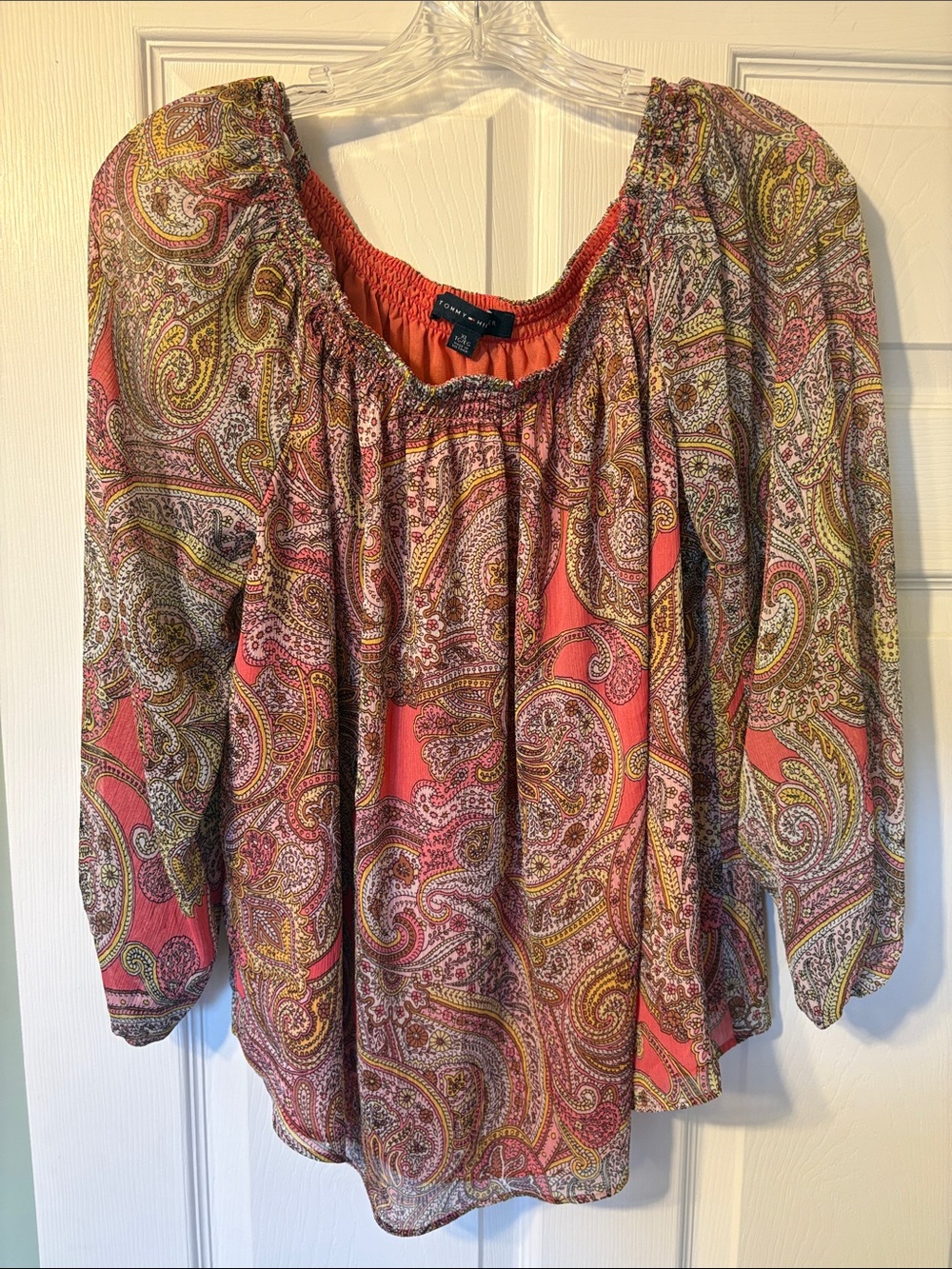 Tommy Hilfiger Coral Paisley Off-Shoulder Blouse